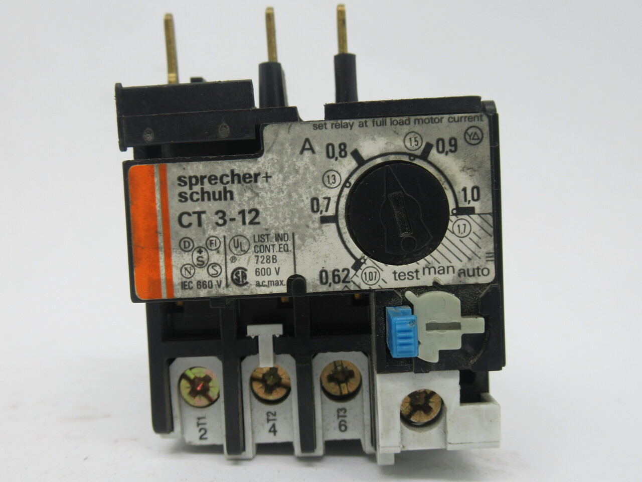 Sprecher & Schuh CT3-12-1 Thermal Overload Relay .62-1A 600VAC USED