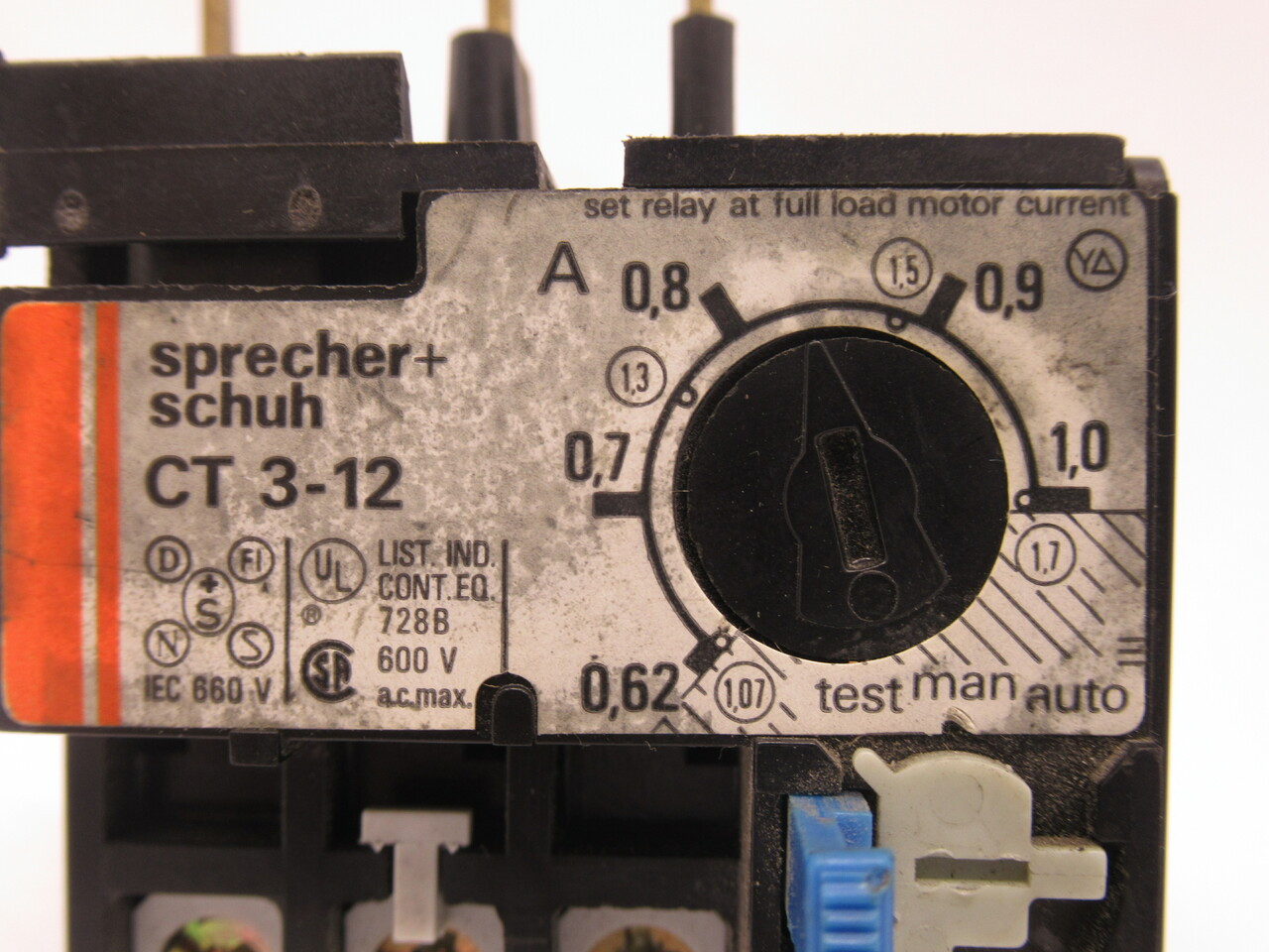 Sprecher & Schuh CT3-12-1 Thermal Overload Relay .62-1A 600VAC USED