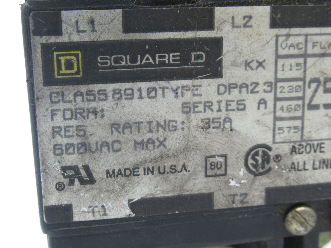 Square D 8910-DPA23 Contactor Ser. A 220/208-240V 50/60Hz 25A USED