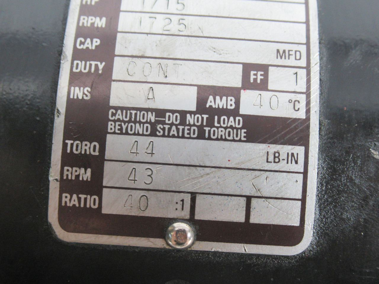 Bodine Electric DC Gearmotor 40:1 44Lb-In 1/15HP 1725/43RPM 90A/90FV 1A USED