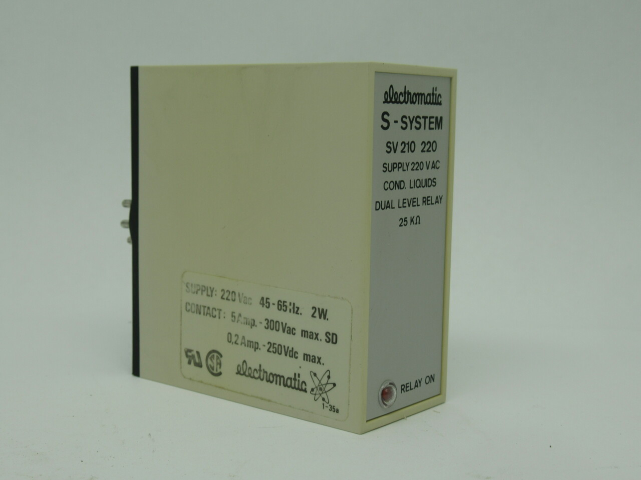 Electromatic SV210220 S-System Dual Level Relay 220VAC 25kOhm 45-65Hz NOP