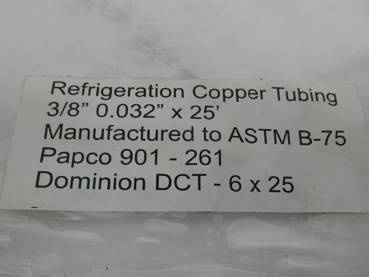 Papco 901-261 Refrigeration Copper Tubing 3/8" x 0.032" x 25' *STAINED BAG* NEW