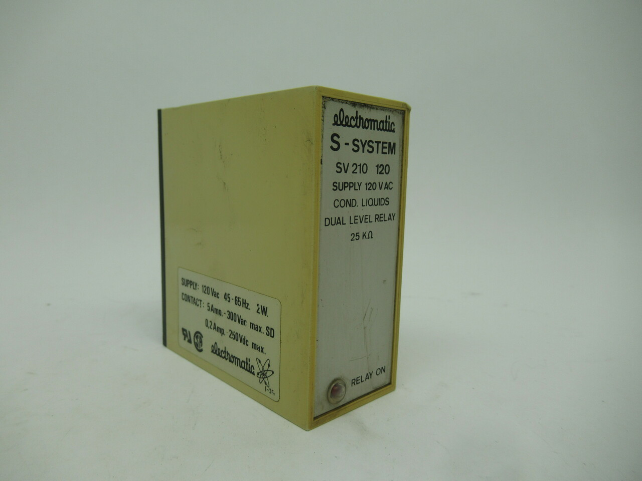 Electromatic SV210120 Dual Level Relay 25kOhm 120VAC 45-65Hz USED