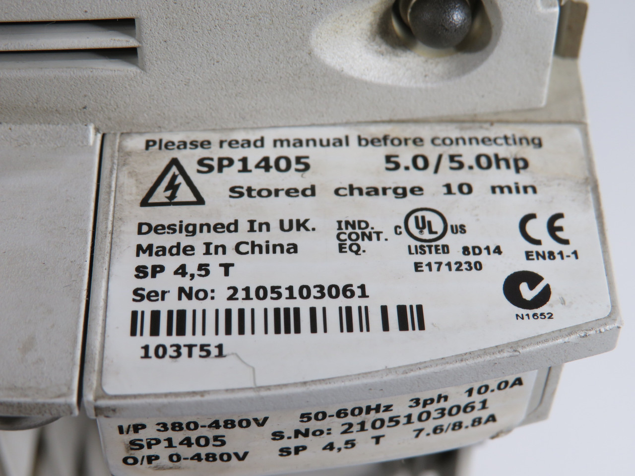 Emerson Control Techniques SP1405 Unidrive 5HP 3Ph SHELF WEAR/NO KEYPAD USED