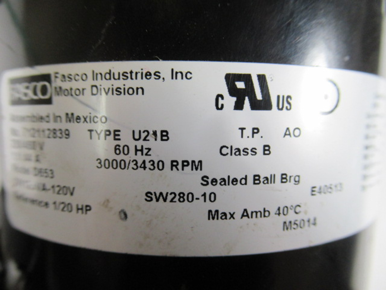 Fasco U21B 1/20HP 3000/3430RPM 230/460V 1.1/.44A 60Hz USED