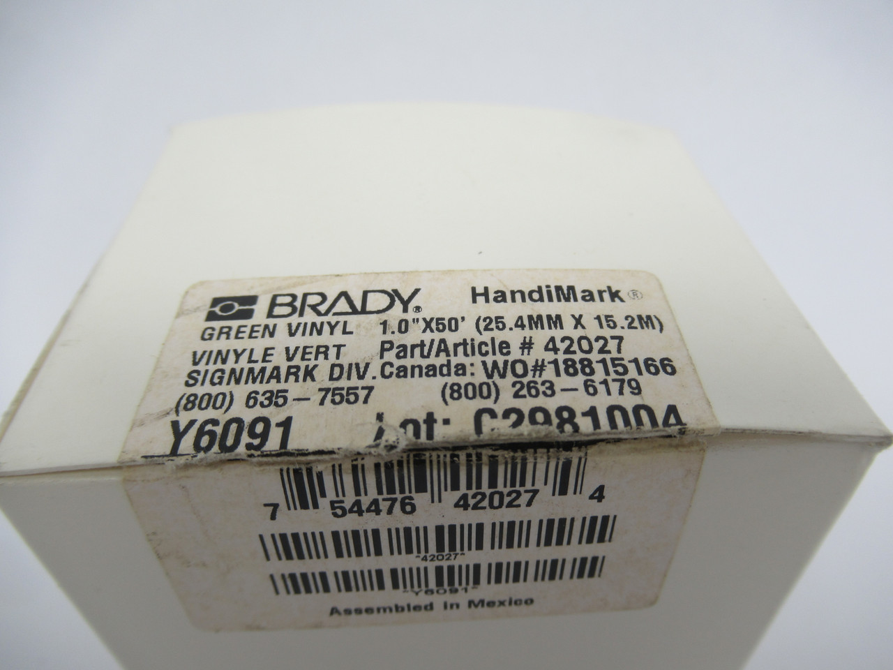 Brady 42027 Green Label Tape 1" x 50Ft 25.4mm x 15.2m NEW