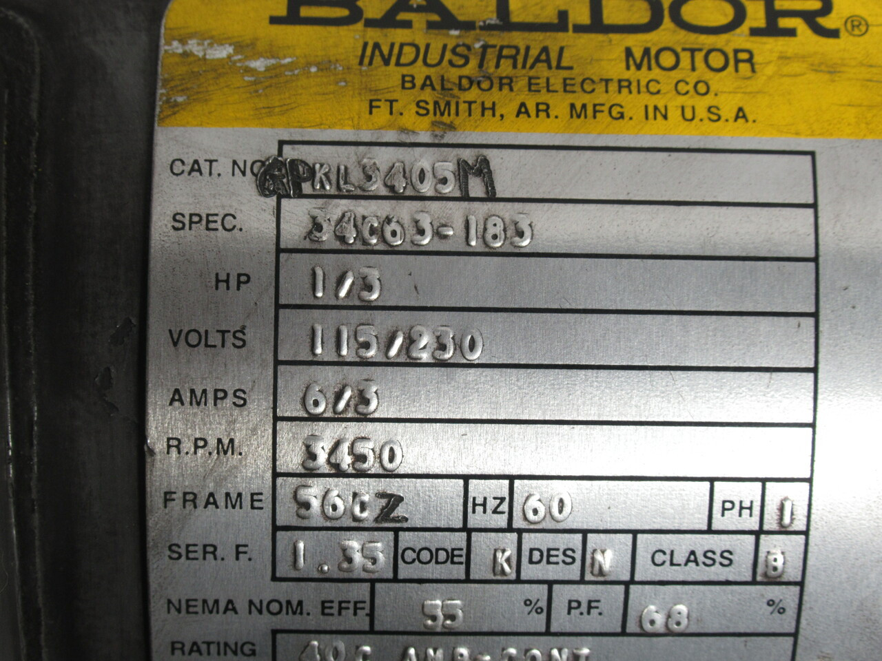 Baldor GPKL3405M 1/3HP 3450RPM 115/230V 56CZ TEFC 1ph 6/3A 60Hz USED