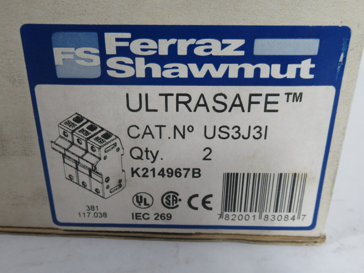 Ferraz Shawmut US3J3I Ultra-Safe Fuse Holder w/Indicator 30A 600V 3P 2-Pk NEW