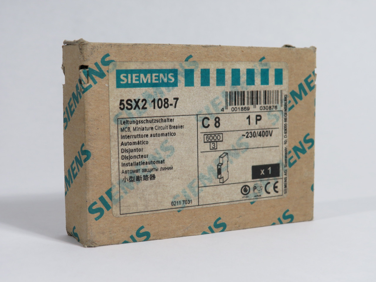 Siemens 5SX2108-7 Miniature Circuit Breaker 8A 230/400V 1-P SHELF WEAR NEW