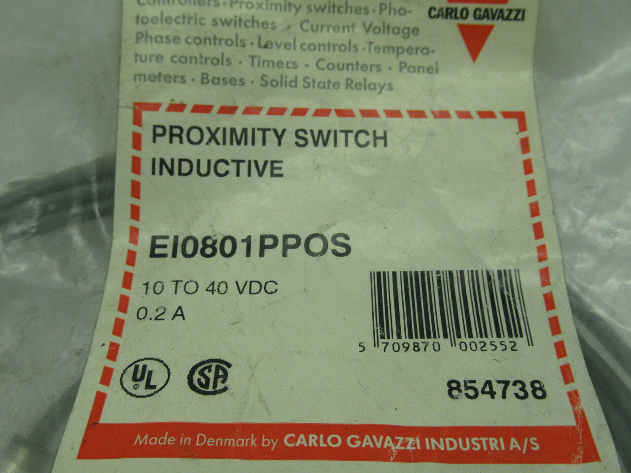 Carlo Gavazzi EI0801PPOS Inductive Proximity Switch 10-40VDC 0.2A PNP NO 1mm NWB