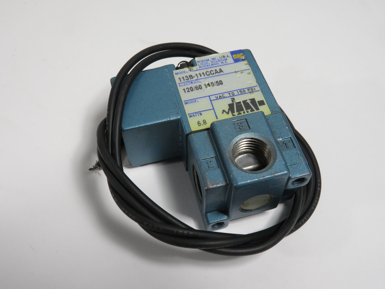 MAC 113B-111CCAA Solenoid Valve 110/120V 50/60Hz 6.8W 18" Leads USED