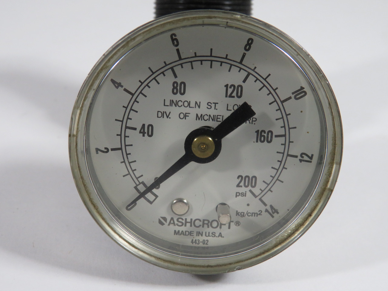 Lincoln 600003 Mini Regulator 125/300psi 1/4" Pipe C/W 600401 Gauge USED
