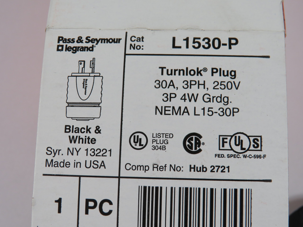 Pass & Seymour Legrand L1530-P Plug w/Rubber Base 30A 250V 4W 3P 8-Pack NEW
