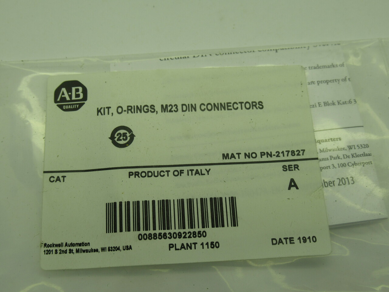 Allen-Bradley PN-217827 Dual O-Ring Kit M23 DIN Connectors NWB