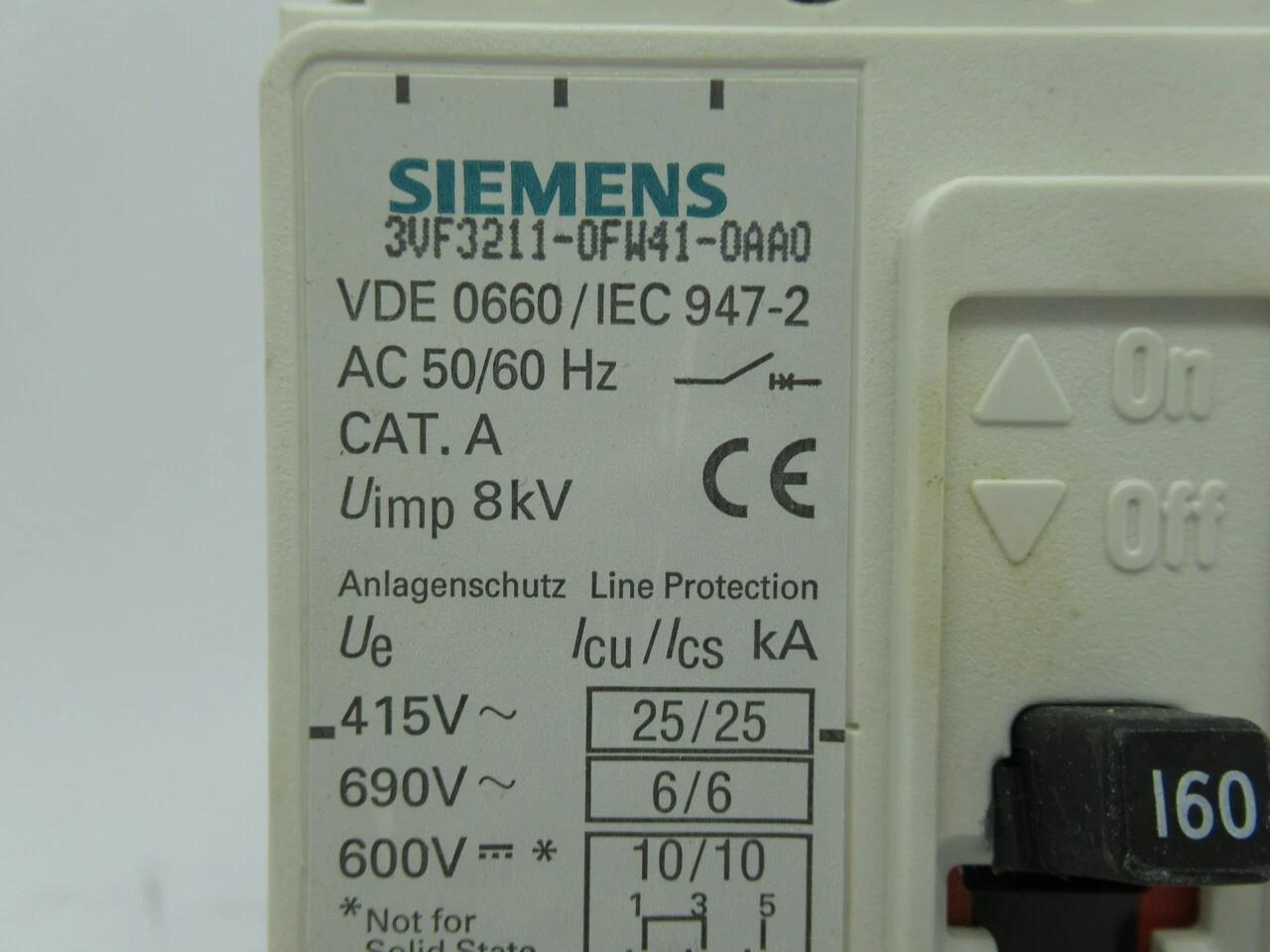 Siemens 3VF3211-0FW41-0AA0 Circuit Breaker 160A 415V 3Pole 50/60Hz NEW