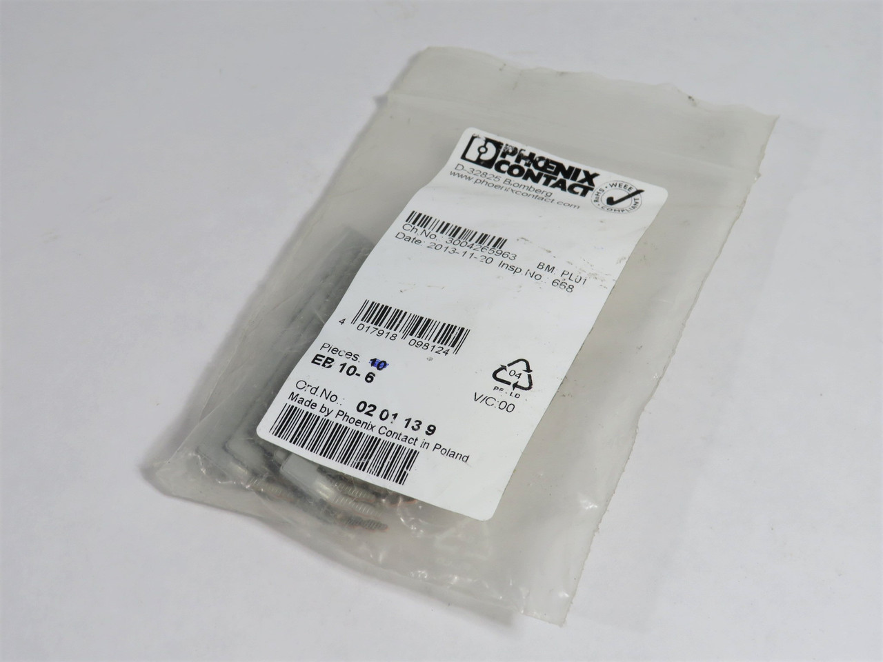 Phoenix Contact EB10-6 Insertion Bridge 10-Position 6.2mm 0201139 9-Pack NWB