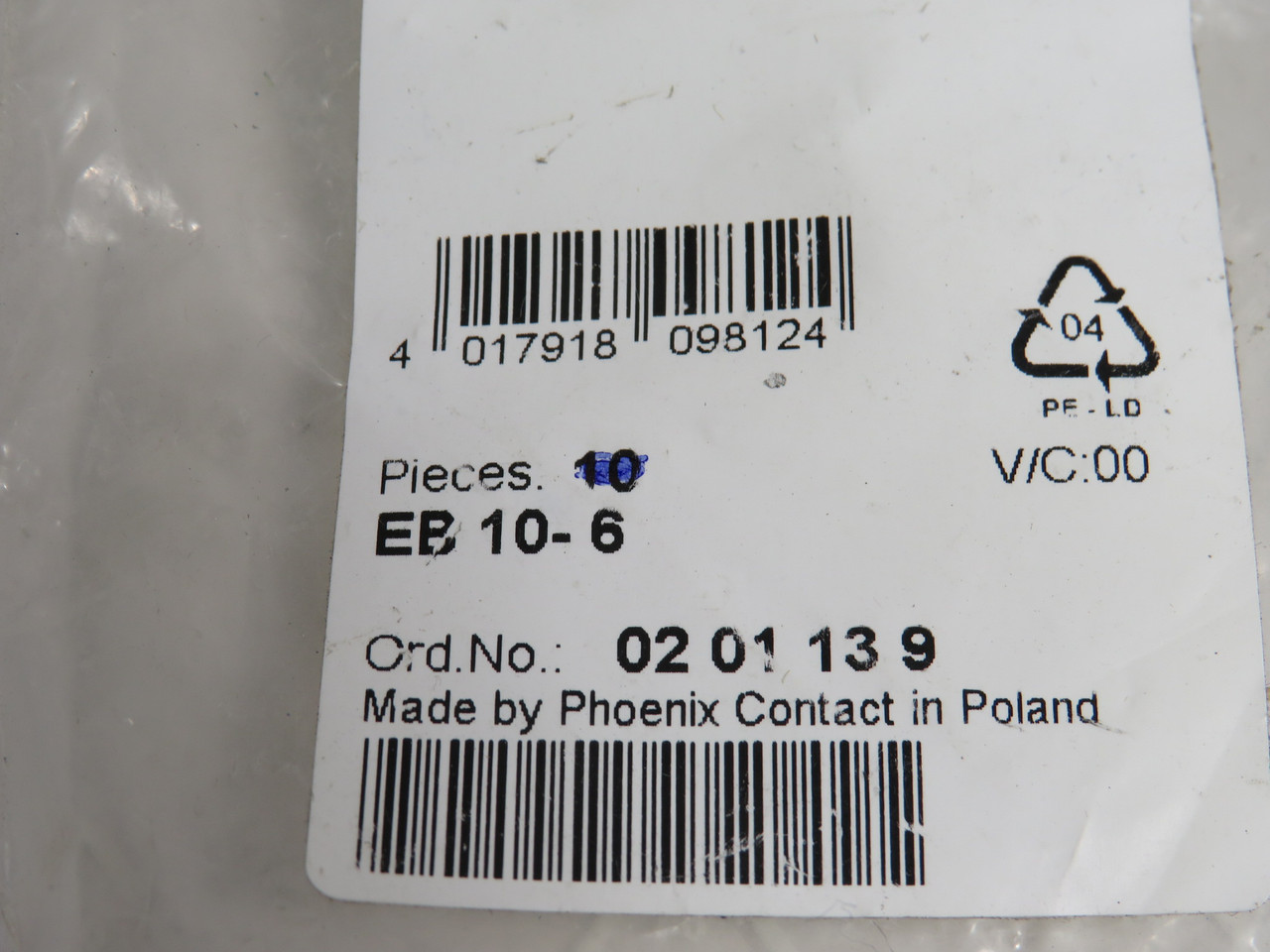 Phoenix Contact EB10-6 Insertion Bridge 10-Position 6.2mm 0201139 9-Pack NWB