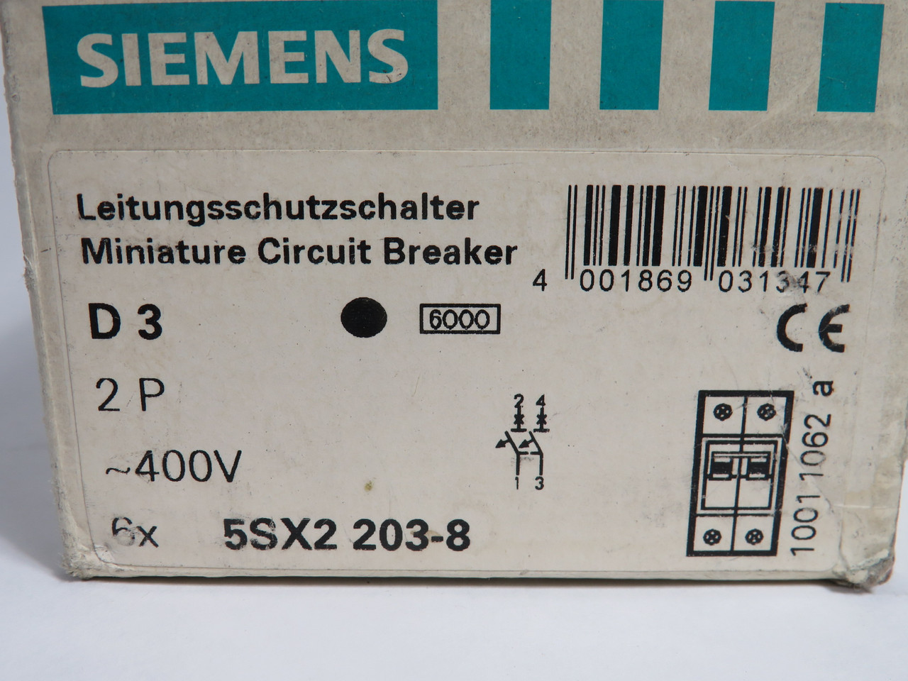Siemens 5SX2203-8 Circuit Breaker 3A 400V 2-Pole D3 6-Pack NEW