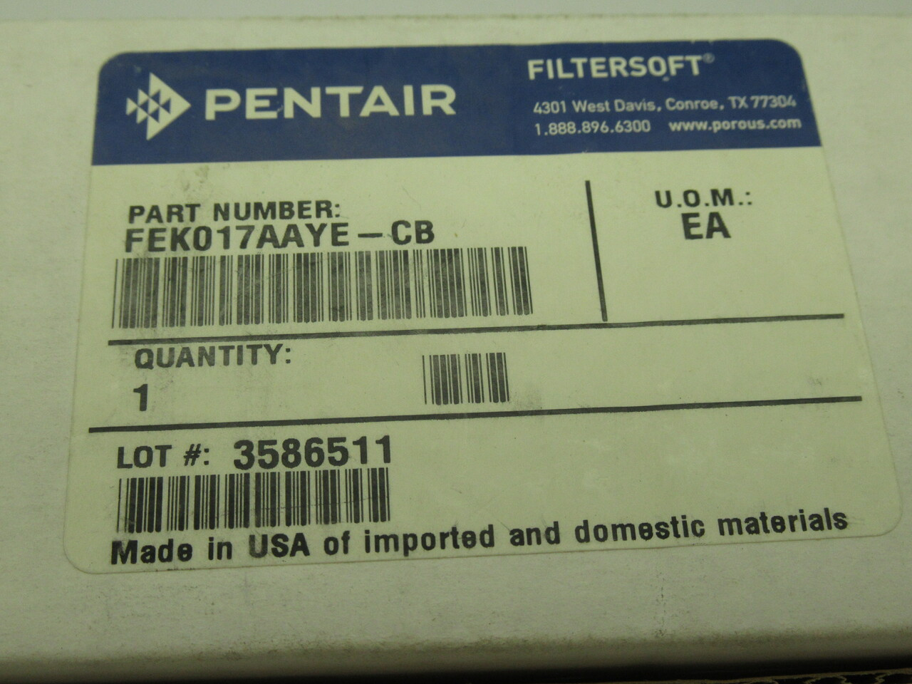 Pentair FEK017AAYE-CB Filter Kit Red 3 1/2" Length 2" Diameter NEW