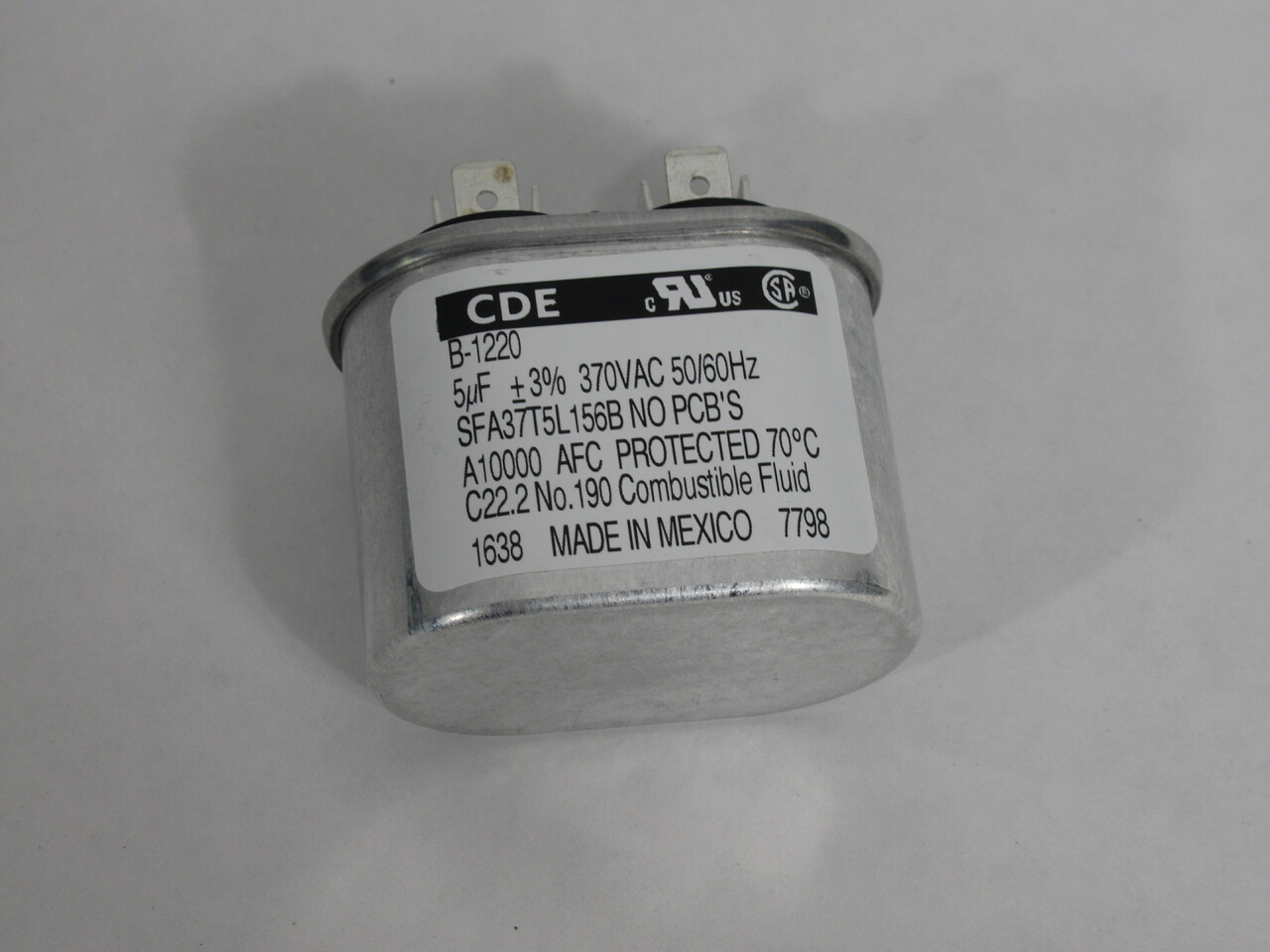 CDE B-1220 Oval Capacitor 5MFD 370VAC 50/60Hz NEW