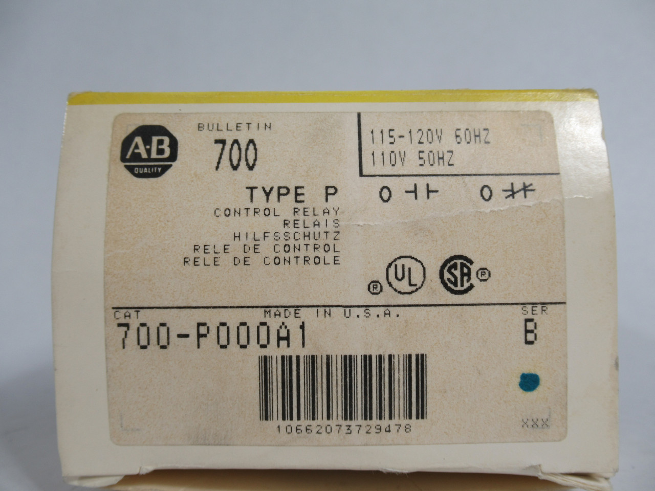 Allen-Bradley 700-P000A1 AC Control Relay 115-120V/60Hz 110V/50Hz 10A 600VAC NEW