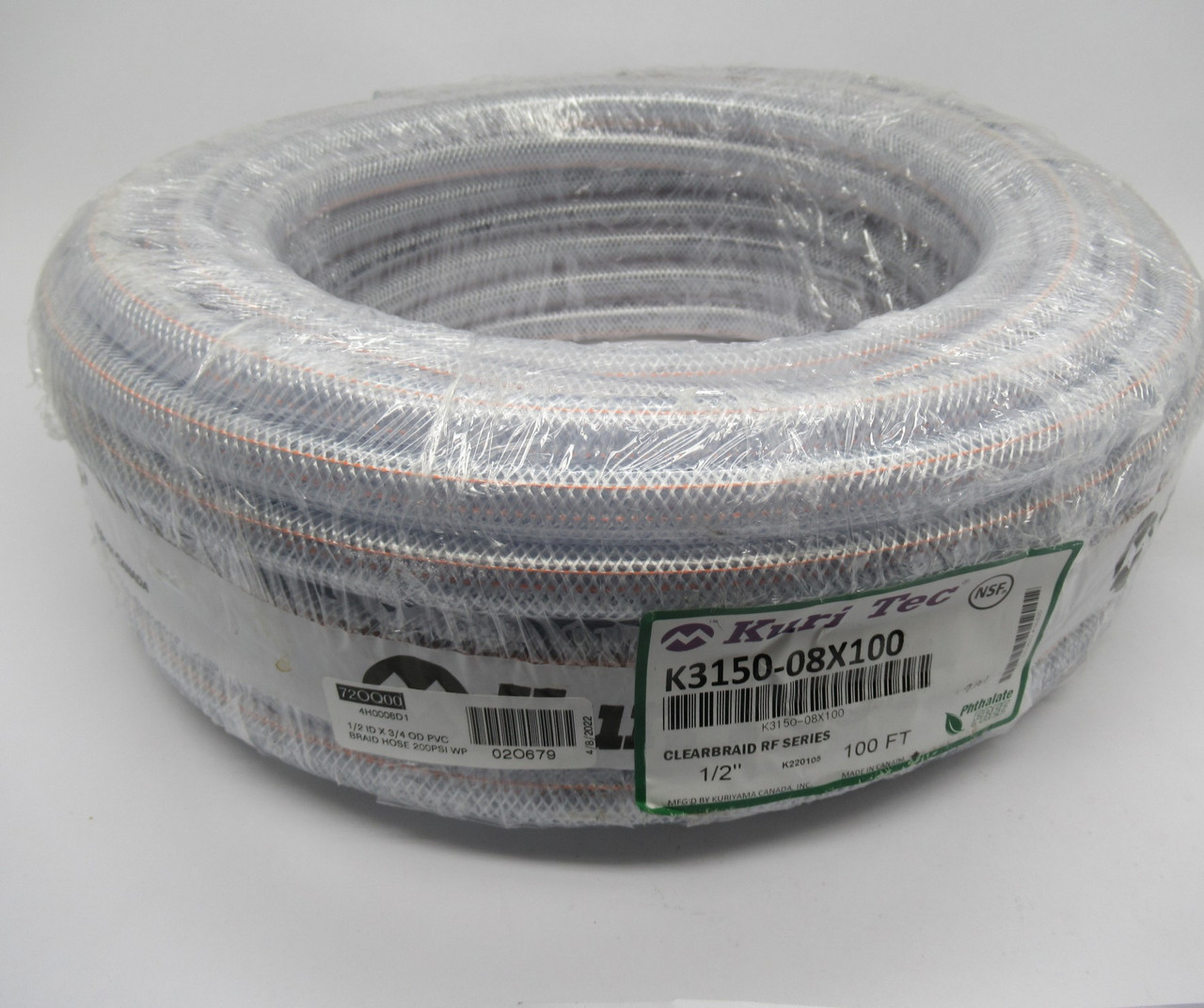 Kuri Tec K3150-08X100 Clear Reinforced PVC Hose 1/2" x 100FT NEW