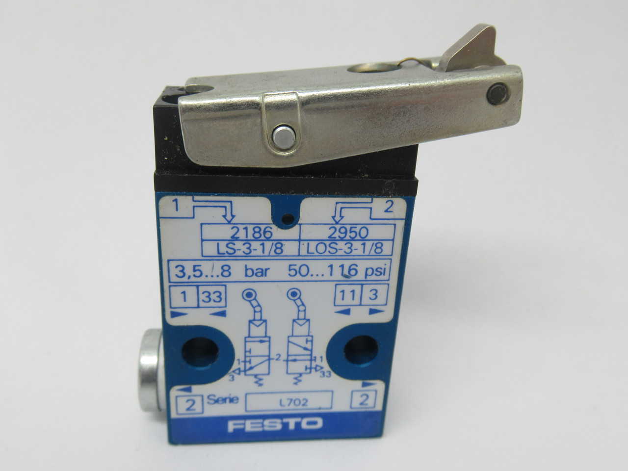 Festo 2186 LS-3-1/8 Toggle Lever Valve 3.5-8 bar 50-116 psi G1/8 146l/min NOP