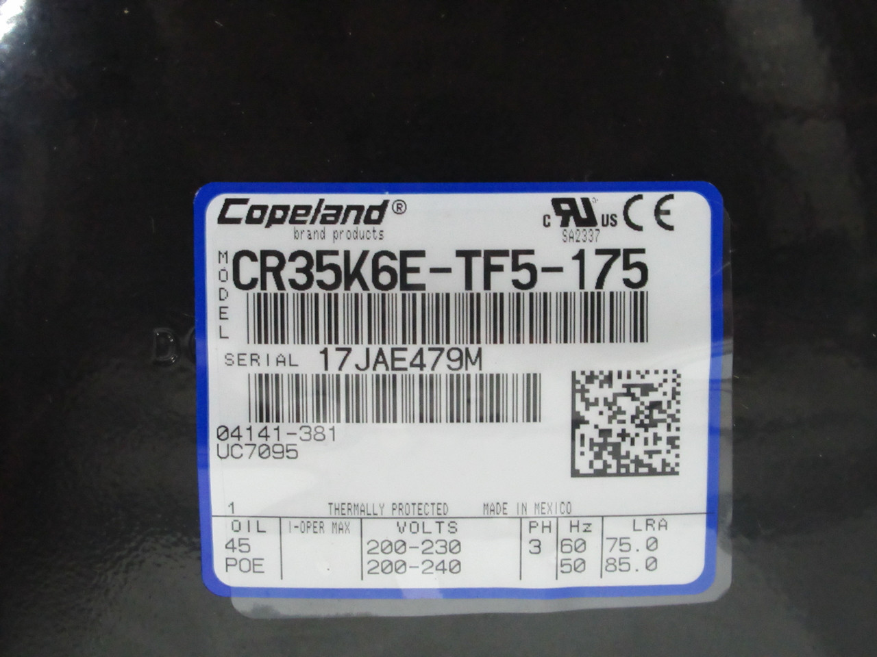 Copeland CR35K6E-TF5-175 Reciprocating Compressor 200-230/200-240V 50/60Hz NEW