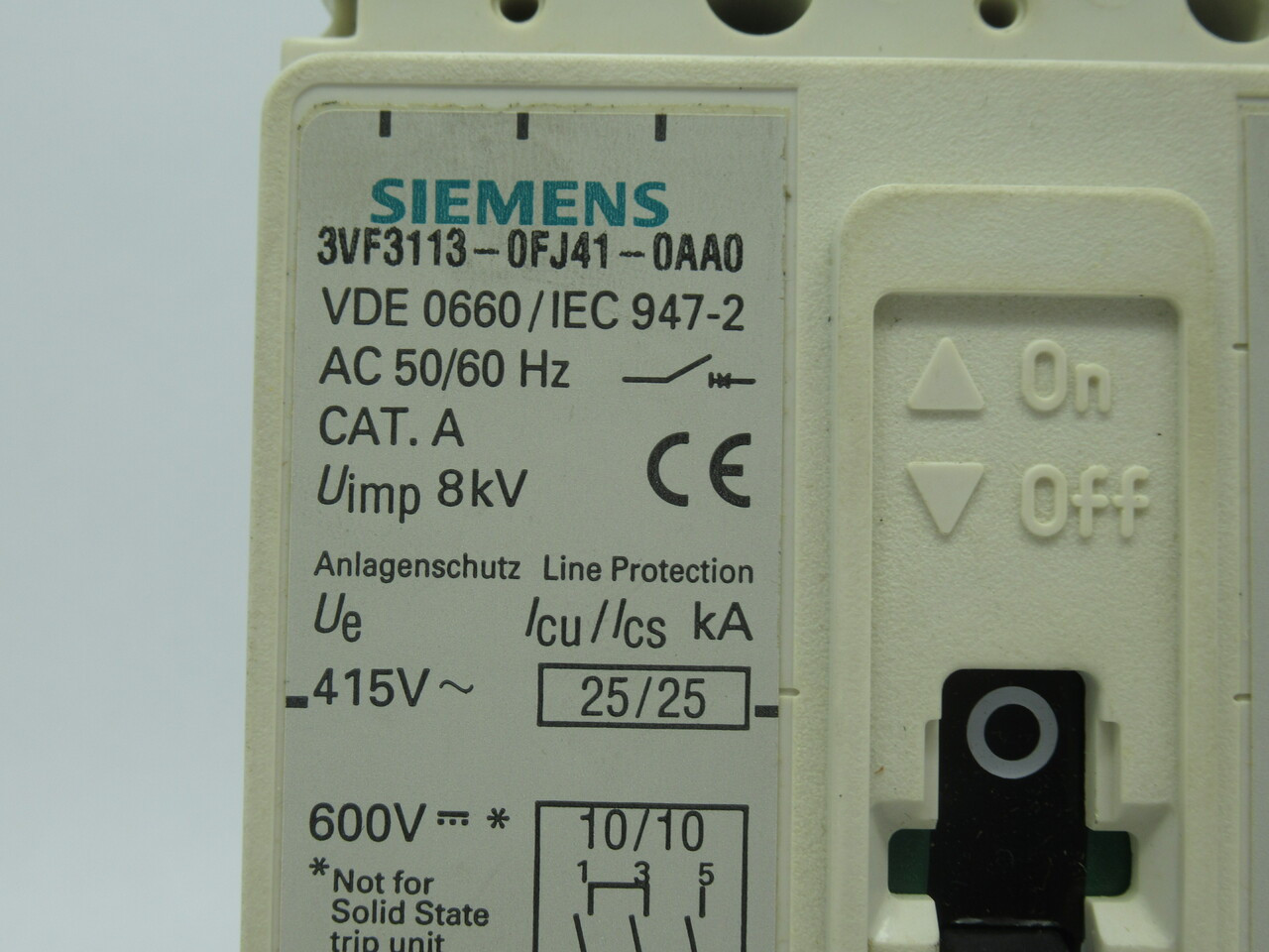 Siemens 3VF3113-0FJ41-0AA0 Circuit Breaker 40A 415V 3Pole 50/60Hz USED