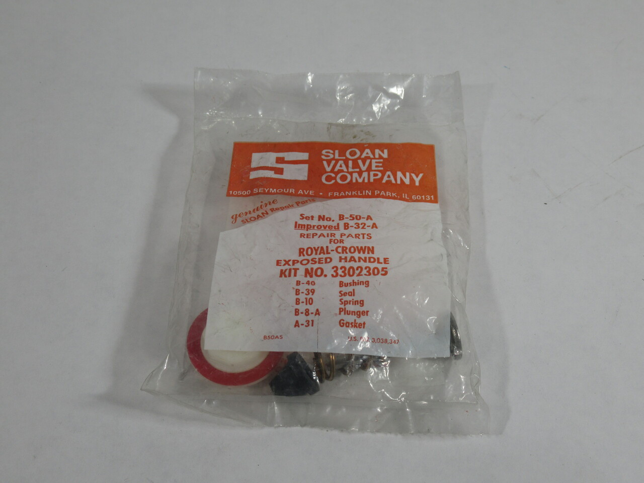 Sloan 3302305 B-50-A Repair Kit for Royal Crown Exposed Handle NWB