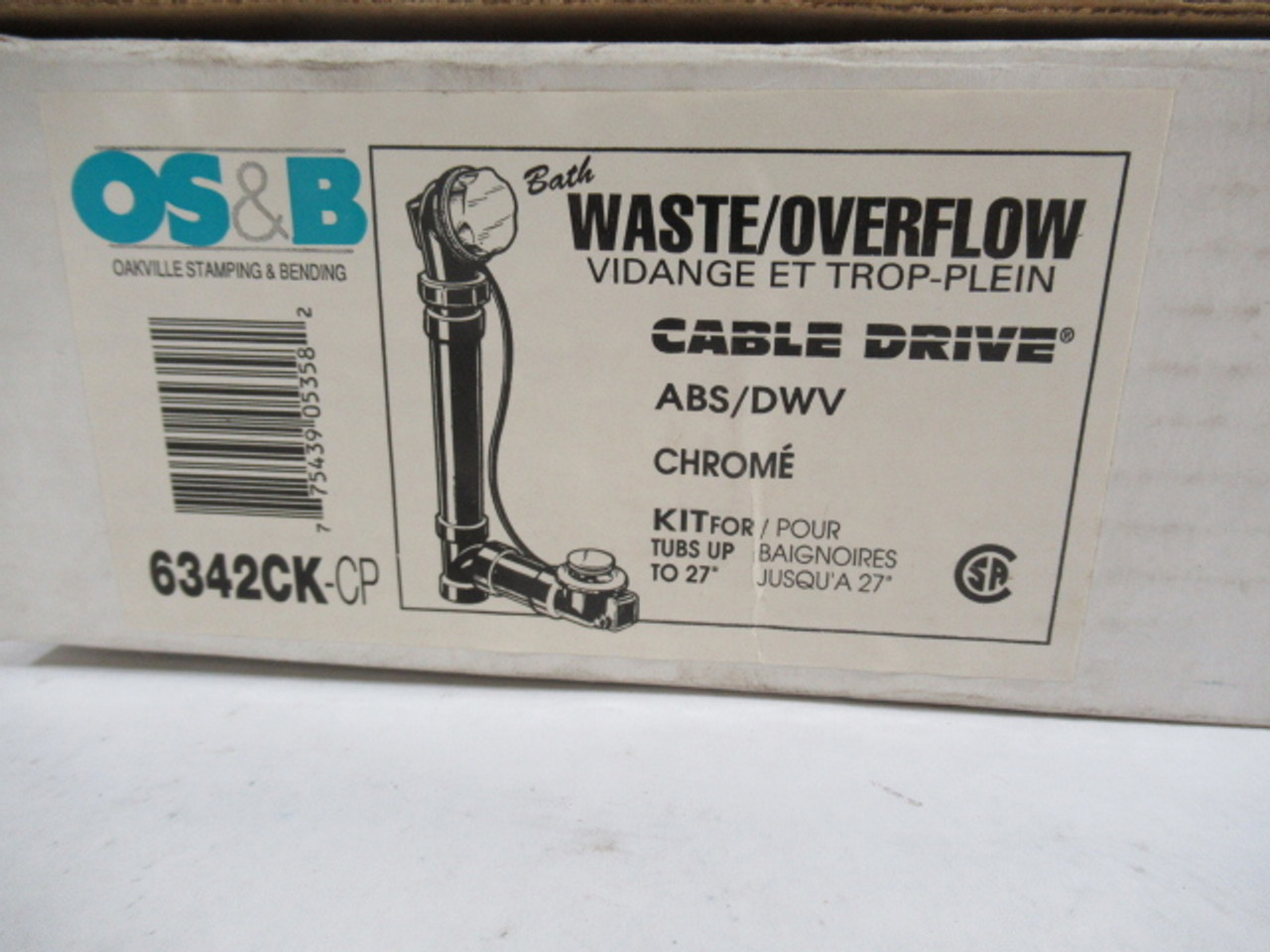 OS&B 6342CK-CP Bath Waste & Overflow Cable-Driven Kit MISSING CONTROL ARM NEW