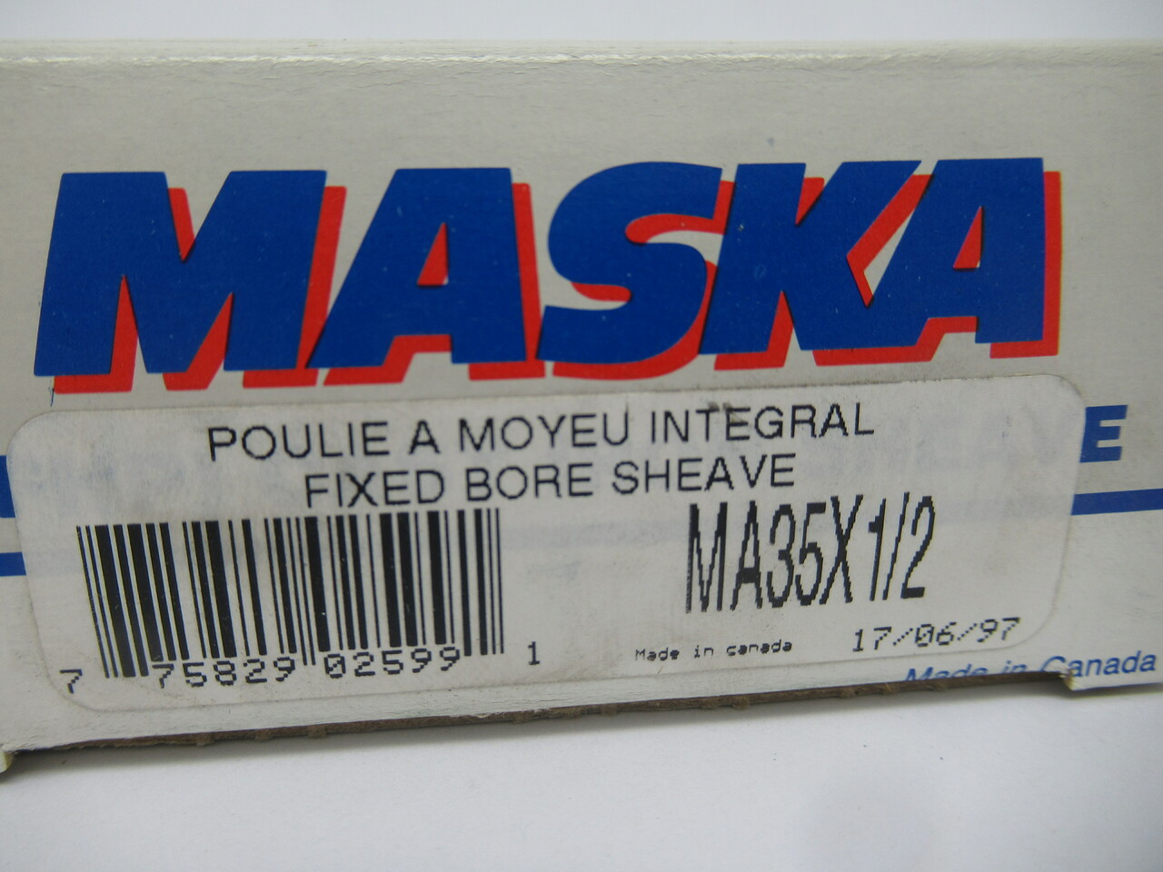 Maska MA35X1/2 Fixed Bore Sheave 1/2" Bore Cast Iron NEW