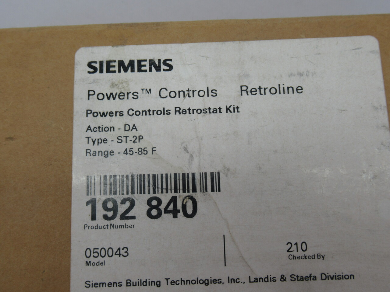 Siemens 192-840 Pneumatic Room Retrostat Model 050043 *Open Inner Bags* NEW