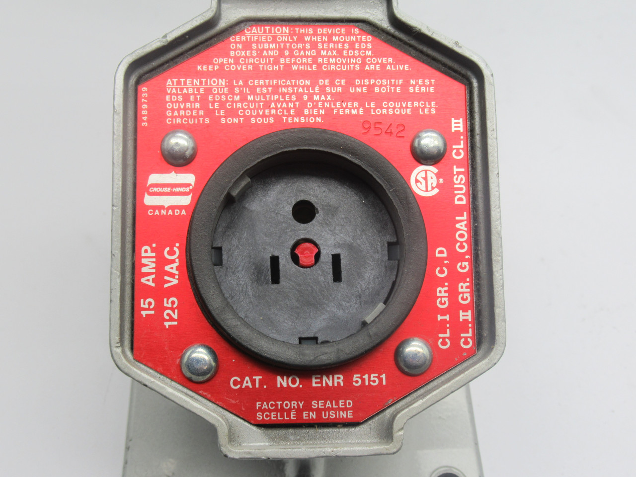 Crouse-Hinds ENR5151 Ark-Gard ENR Receptacle 125VAC 15A USED
