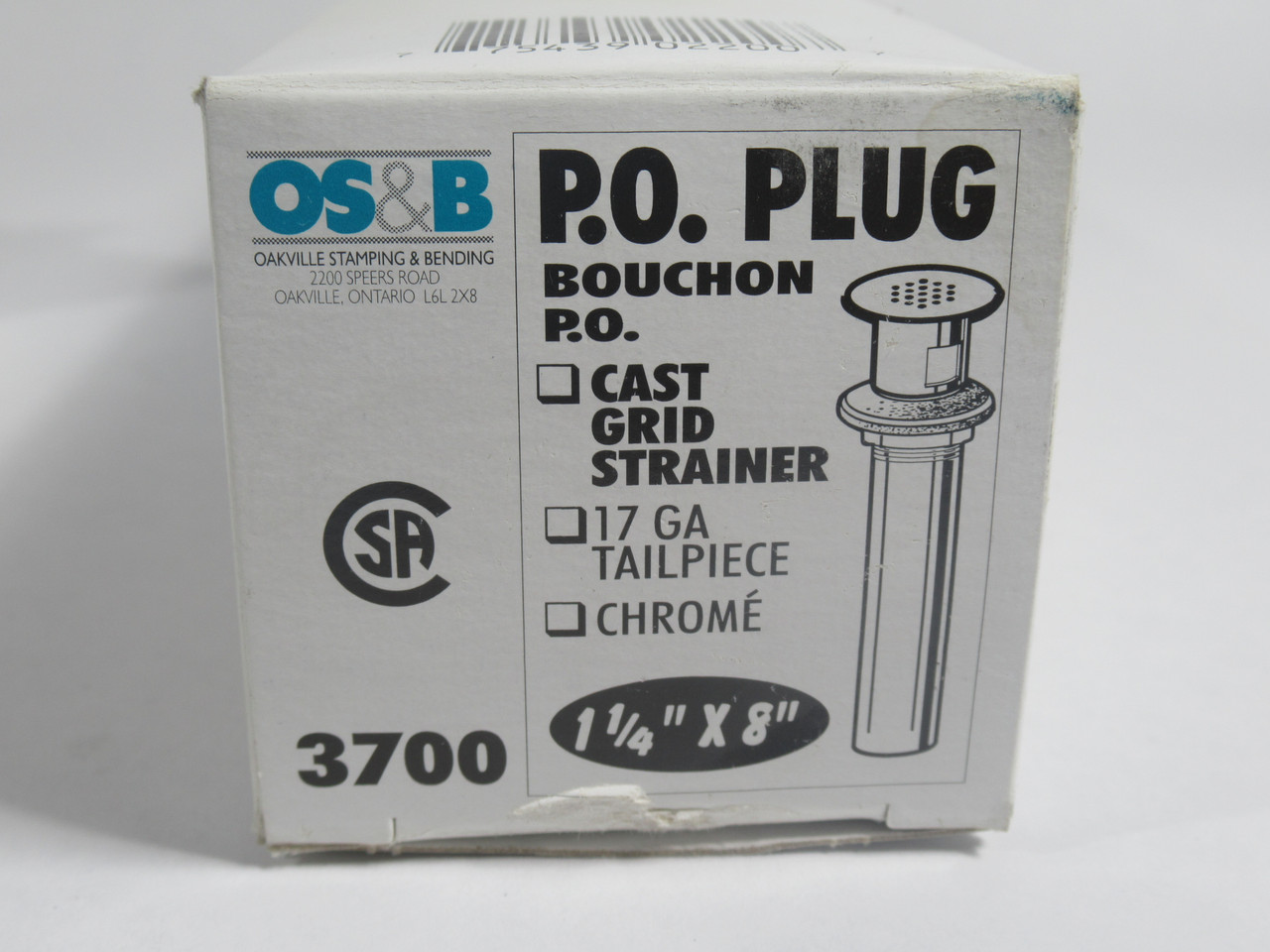 OS&B 3700 PO Plug Cast Grid Strainer 1-1/4" x 8" NEW