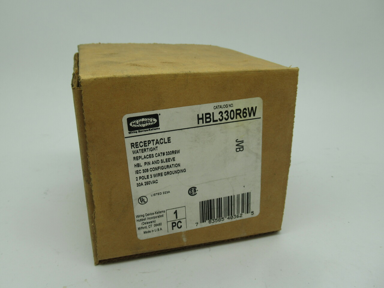 Hubbell HBL330R6W Watertight Receptacle 2Pole 3Wire 30A 250VAC NEW