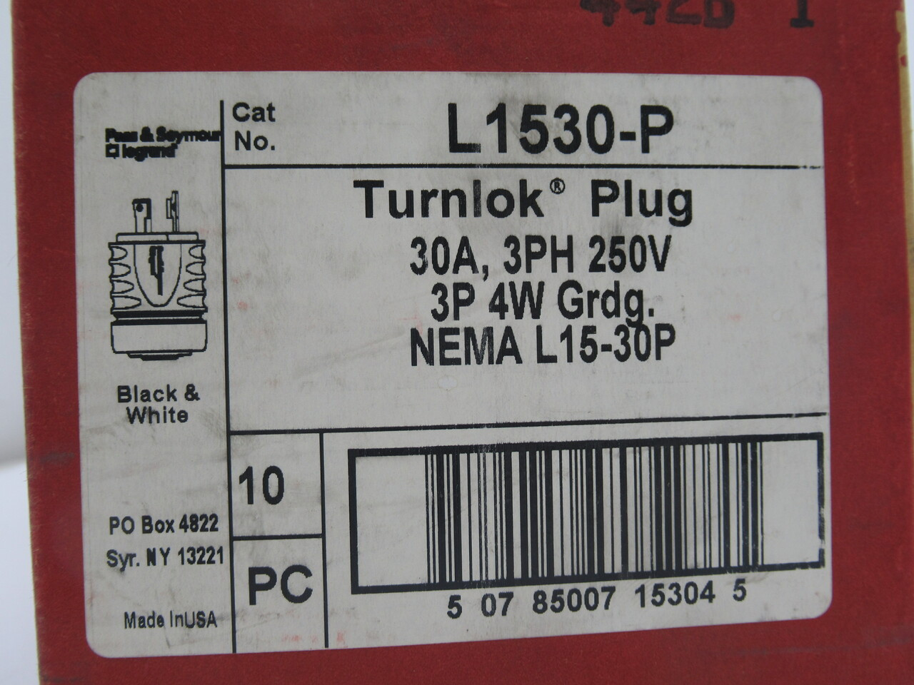 Pass & Seymour L1530-P Turnlock Plug 30A 3Ph 250V 3-Pos 4W Lot Of 10 NEW