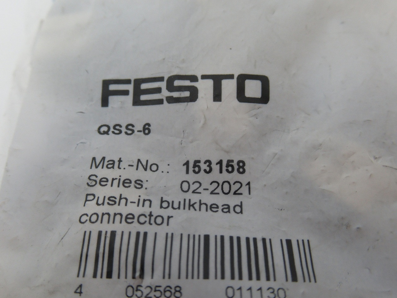 Festo 153158 QSS-6 Push-In Bulkhead Connector 6mm 10-Pack NOP