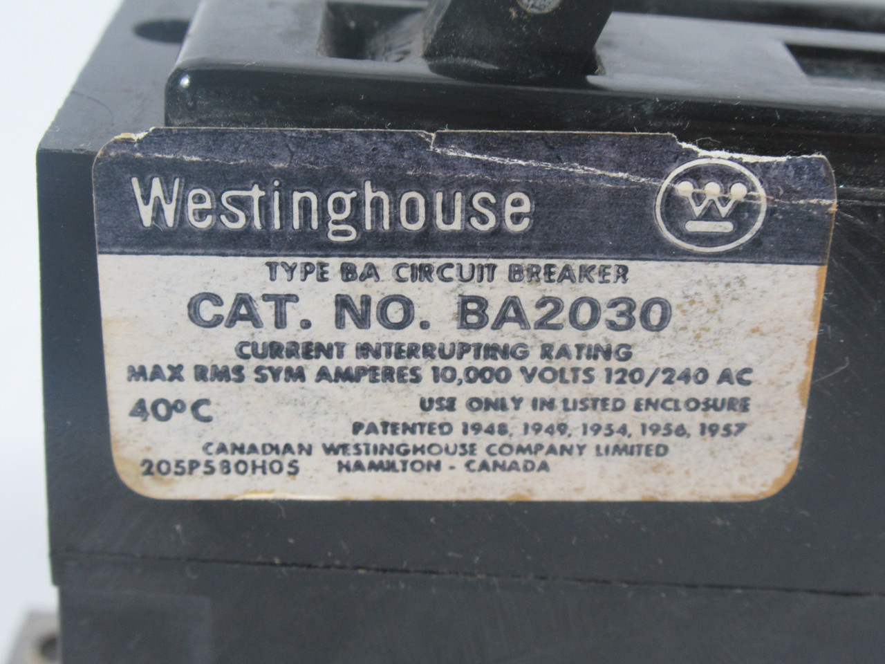 Westinghouse BA2030 Circuit Breaker 2-Pole 30A 120/240V USED
