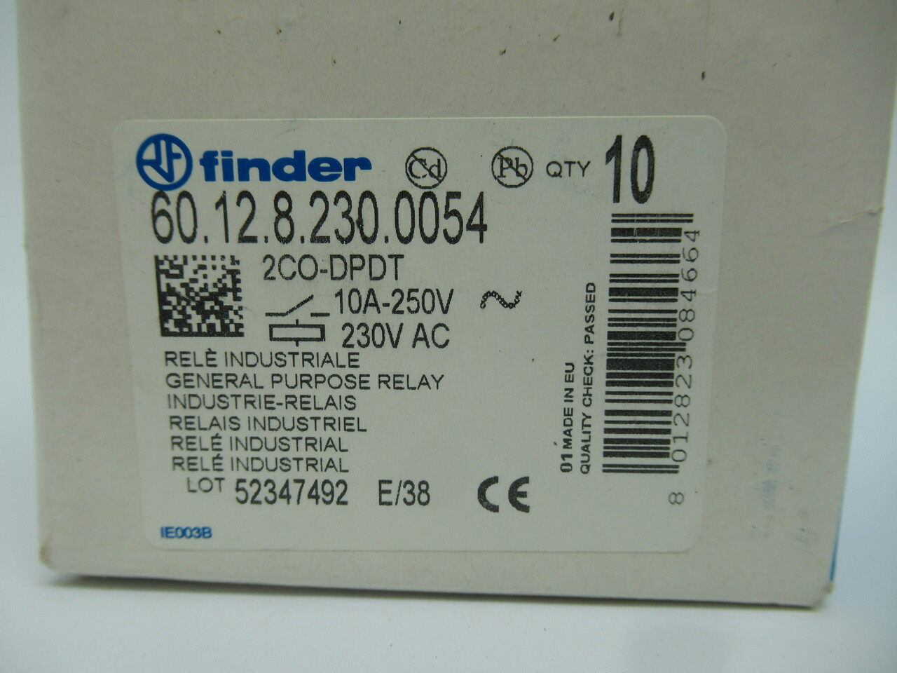 Finder 60.12.8.230.0054 Plug In Relay 230V AC Coil 10Amp 2CO-DPDT *Lot of 9* NEW