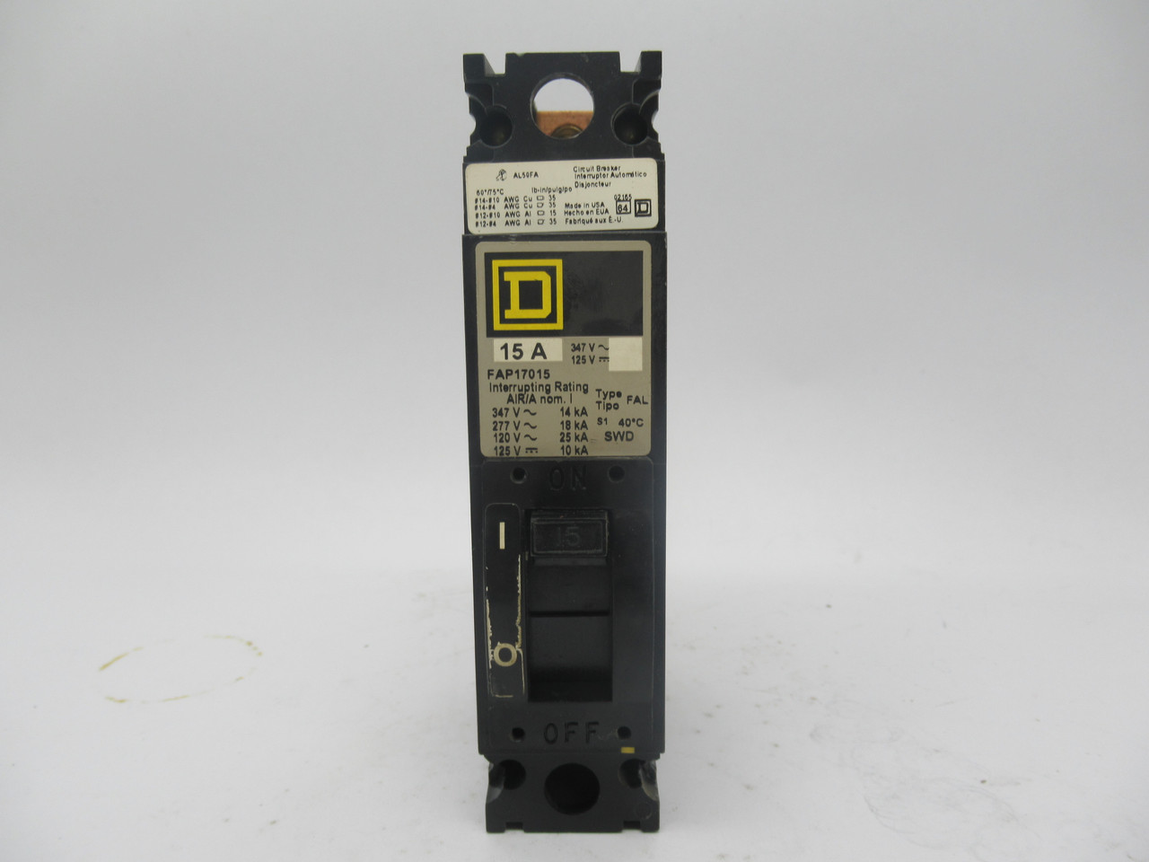 Square D FAP17015 Molded Circuit Breaker 15A 227V SHELF WEAR NOP