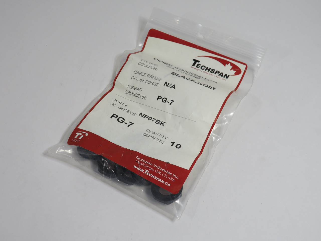 Techspan NP07BK Locking Nut for Strain Relief Connector PG-7 7-Pack NWB