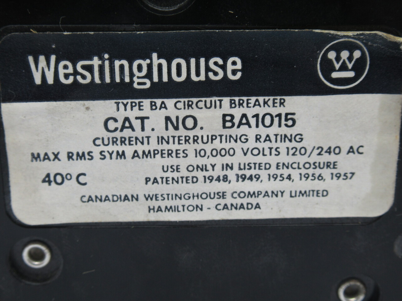 Westinghouse BA1015 Circuit Breaker 15A 120/240VAC 1-Pole USED