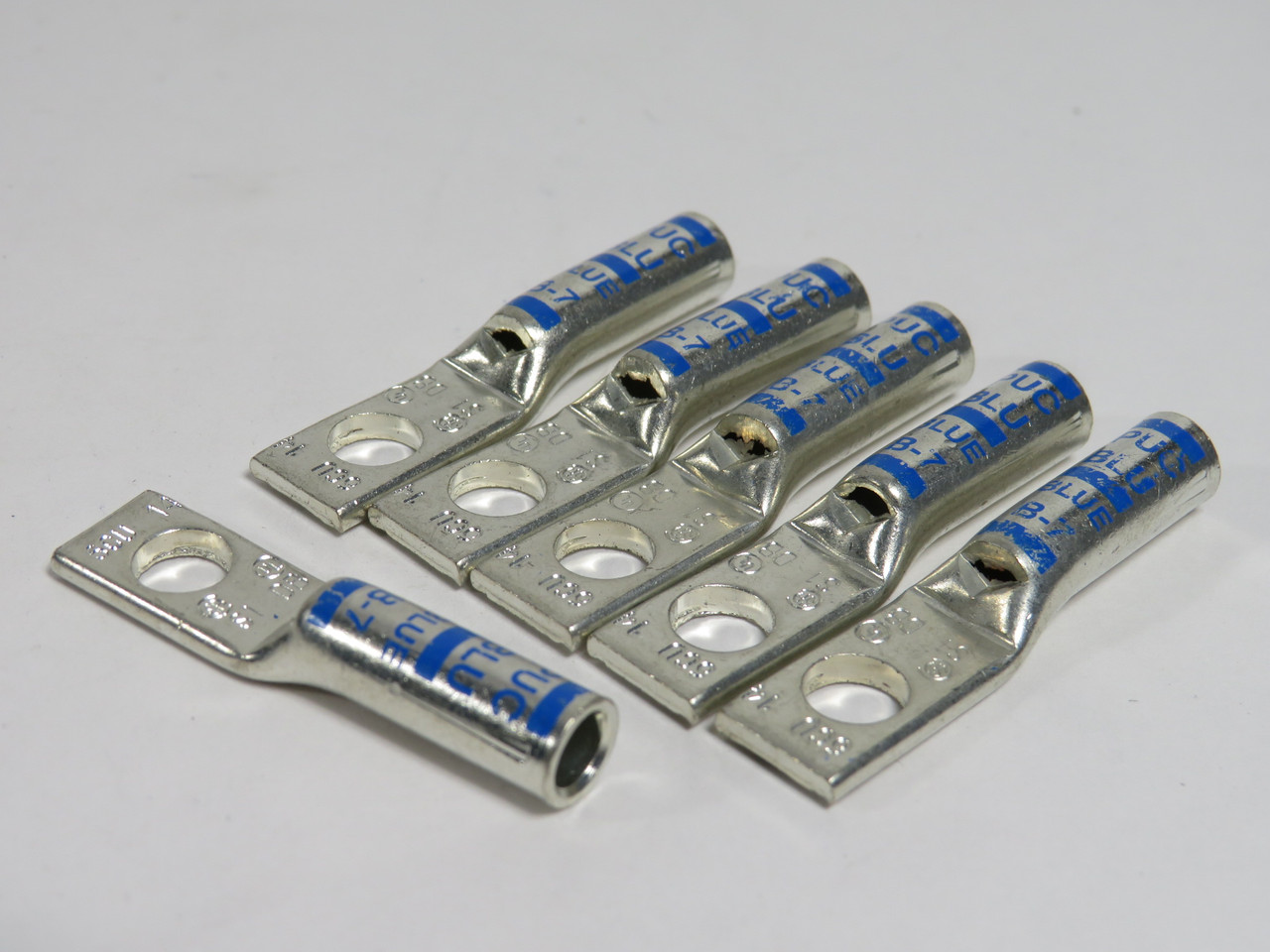 Penn-Union BLU-6S1 Copper Crimp Lug 1-Hole 1/4" 6 Str B-7 Blue Lot of 6 NOP
