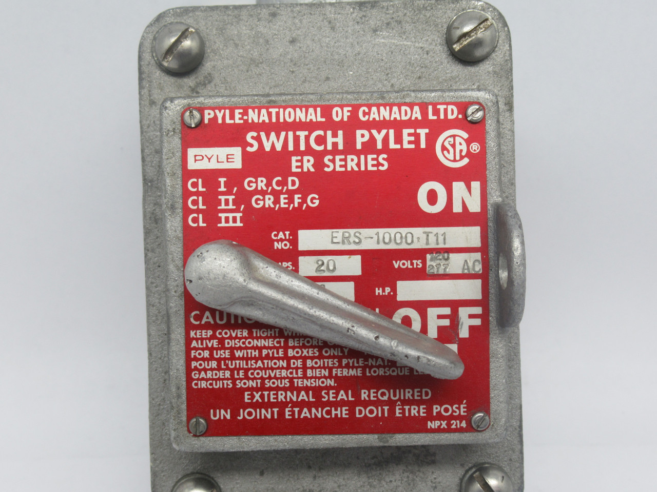 Pyle-National ERS-1000-T11 Selector Switch 20A 120-277VAC 1-Pole 3/4"NPT USED