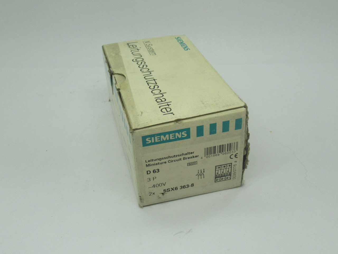 Siemens 5SX6363-8 Circuit Breaker D63 3-Pole 63A 400V 2-Pack NEW