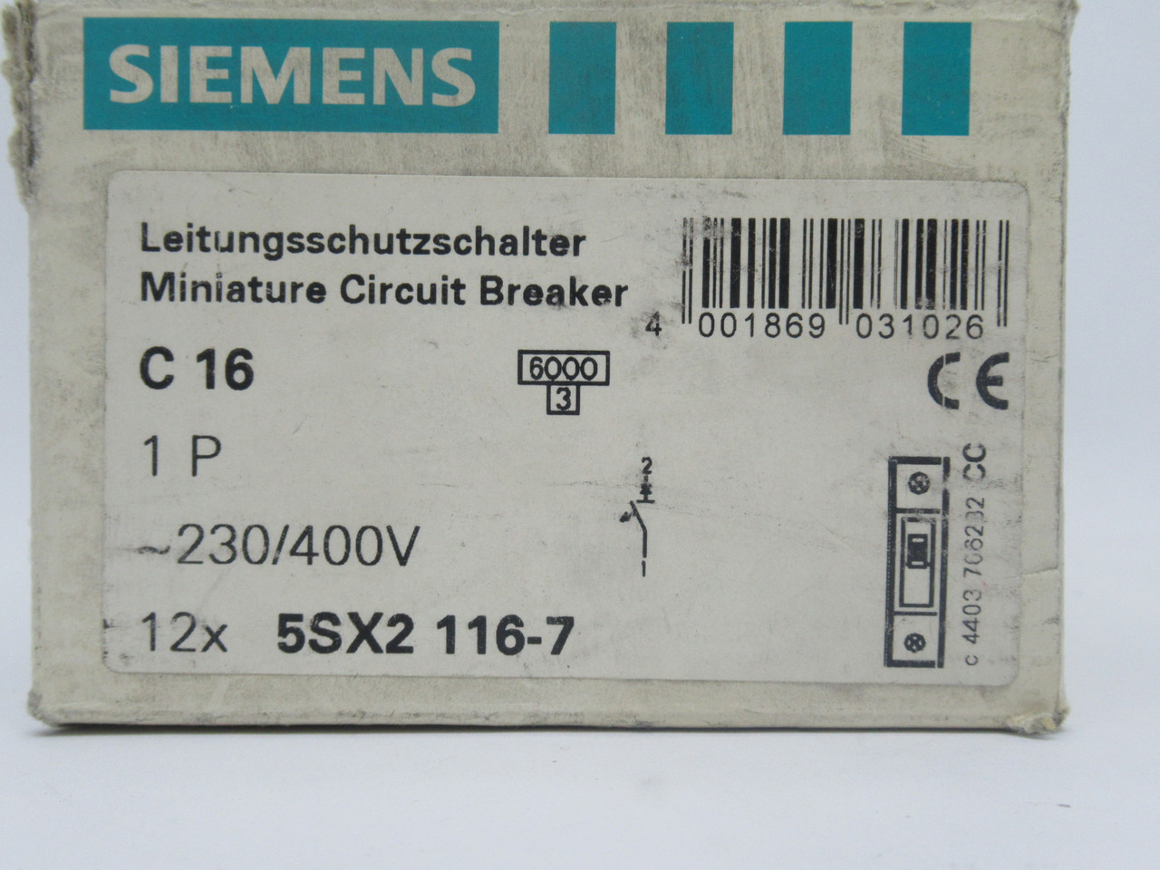 Siemens 5SX2116-7 Circuit Breaker C16 1-Pole 16A 230/400V 12-Pack NEW