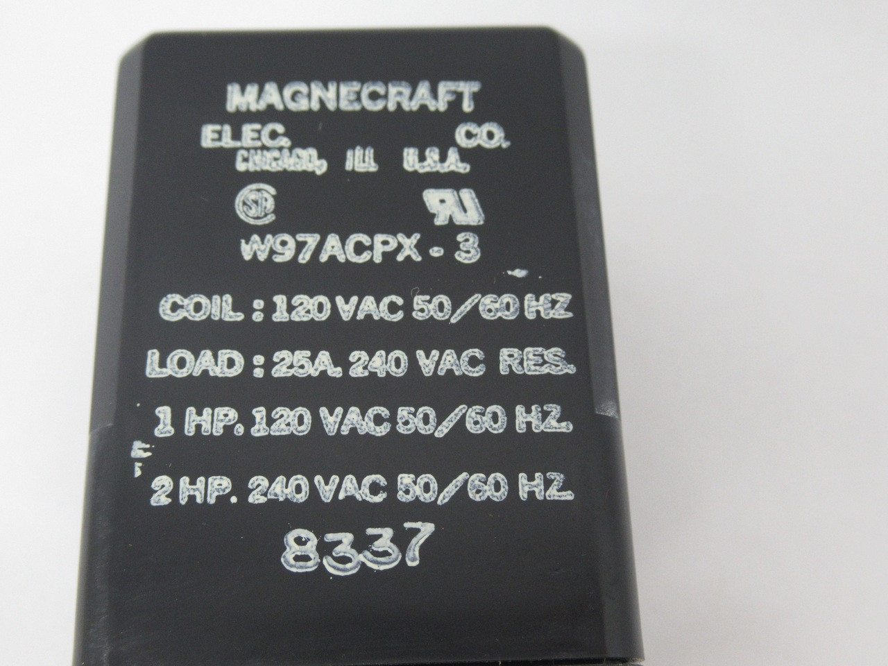 Magnecraft W97ACPX-3 Signal Relay 120VAC@50/60Hz 25A@240VAC 1HP@120VAC USED