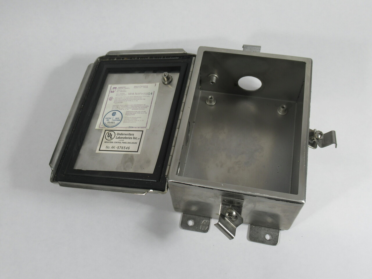 Hammond 1414N4PHSSG4 Junction Box w/ Hinge Cover and Panel 8" x 6"x 4" USED