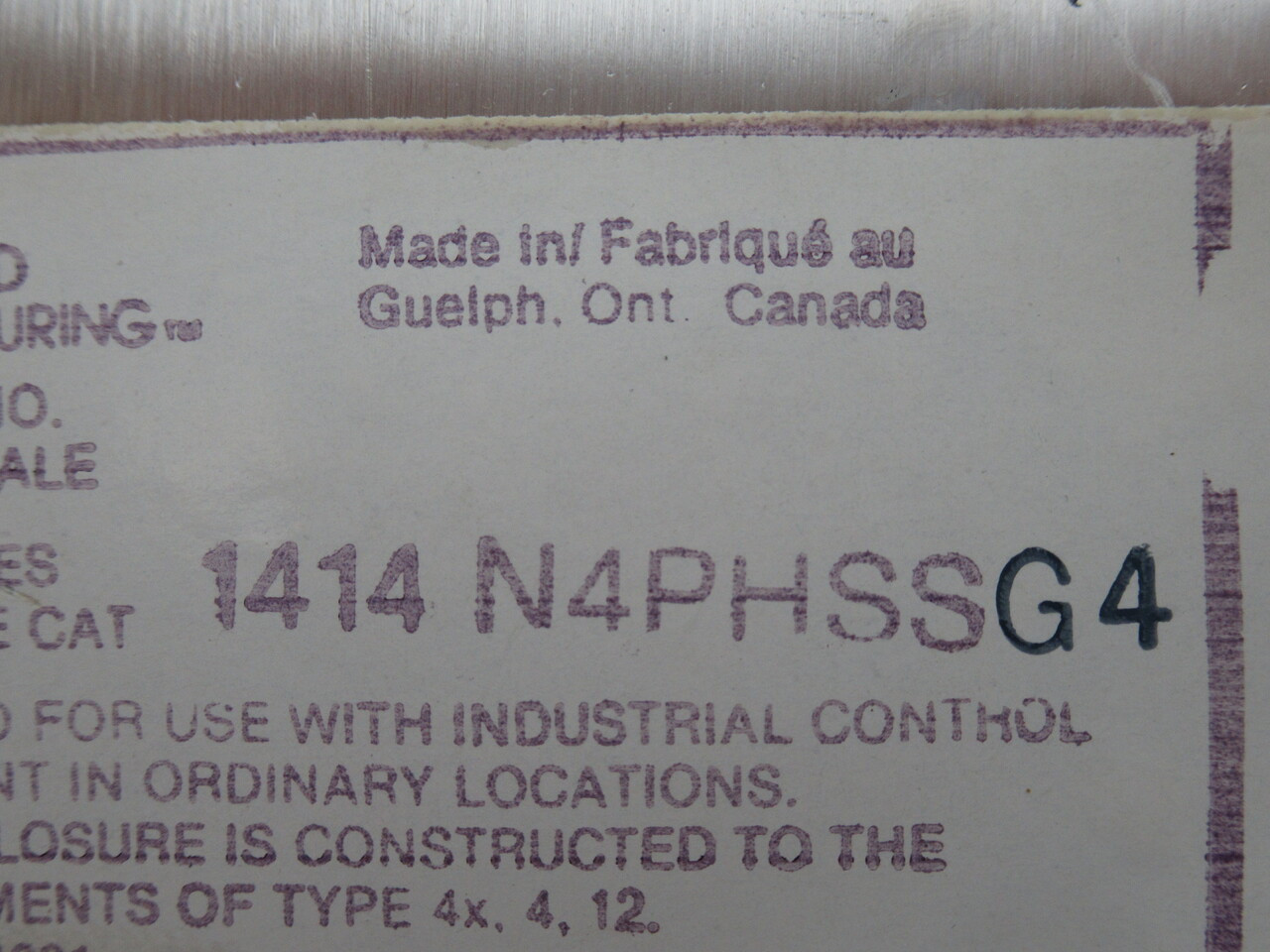 Hammond 1414N4PHSSG4 Junction Box w/ Hinge Cover and Panel 8" x 6"x 4" USED